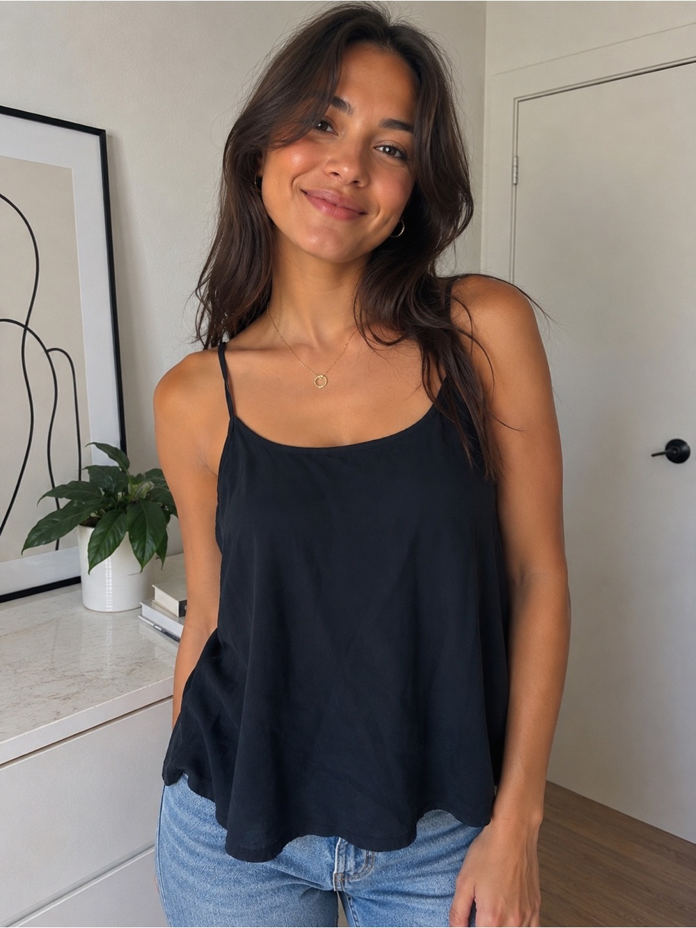 Free People Flowy Black Spaghetti Strap Tank Top